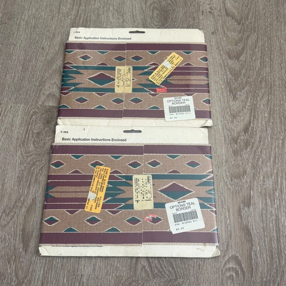Vintage Colormate Southwestern Wallpaper Border 2 Rolls Teal Burgundy 1995 Sears